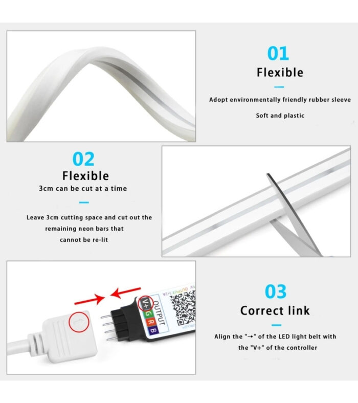 SB-6506 2.5 Metre 20 Renk RF Kumandalı Renk Değiştiren RGB Neon Led Şerit Işık Seti - Görsel 3