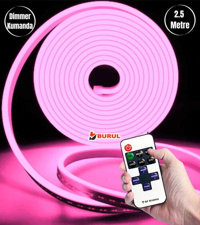 SB-6538 2.5 Metre Pembe Işık Esnek Neon Led Şerit Dimmer Kumandalı Dekoratif Aydınlatma Seti