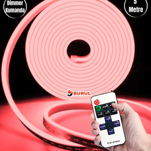 SB-6537 5 Metre Kırmızı Işık Esnek Neon Led Şerit Dimmer Kumandalı Dekoratif Aydınlatma Seti