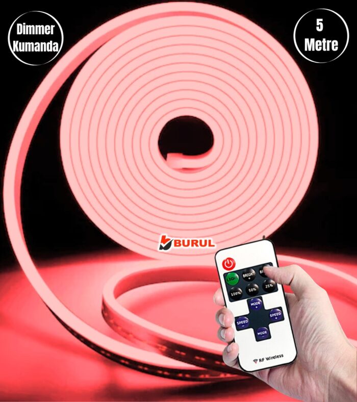 SB-6537 5 Metre Kırmızı Işık Esnek Neon Led Şerit Dimmer Kumandalı Dekoratif Aydınlatma Seti