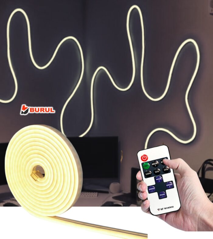 SB-6512 2.5 Metre Sarı Işık Metre Esnek Neon Led Şerit Işık Dimmer Kumandalı Dekoratif Aydınlatma Seti