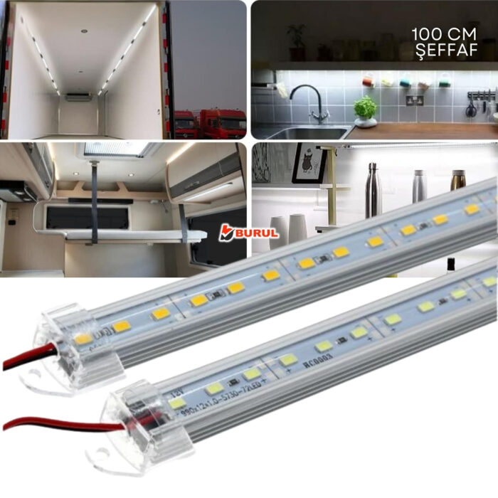 SB-6516 2 Adet Alüminyum Kasalı 5630 Bar Led 12 Volt Beyaz 100 Cm Şeffaf Karavan Tekne Otomobil