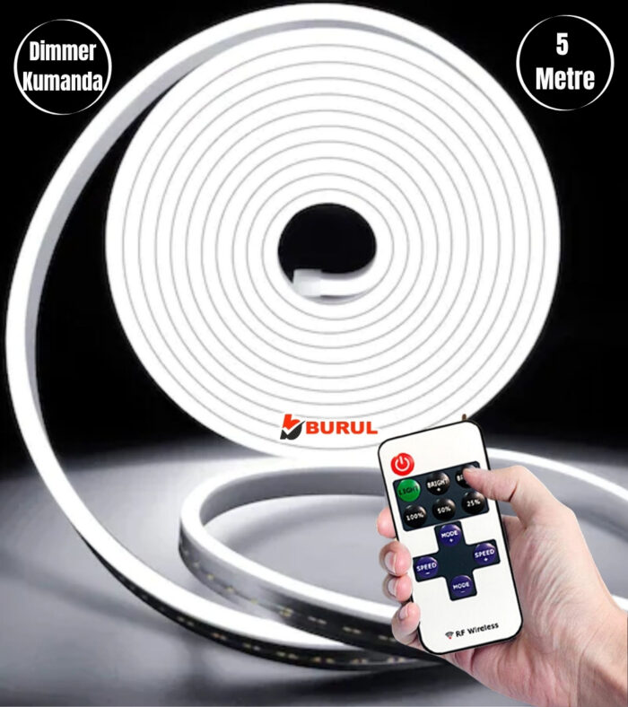 SB-6537 5 Metre Beyaz Işık Esnek Neon Led Şerit Dimmer Kumandalı Dekoratif Aydınlatma Seti
