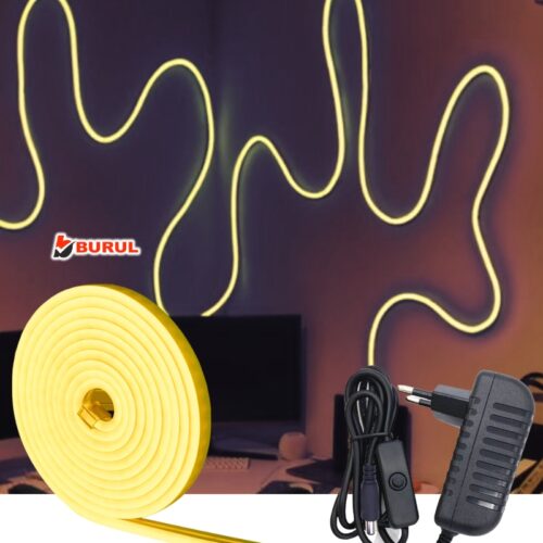 SB-6503 2.5 Metre Sarı Işık Metre Esnek Neon Led Şerit Işık Butonlu Dekoratif Aydınlatma Seti
