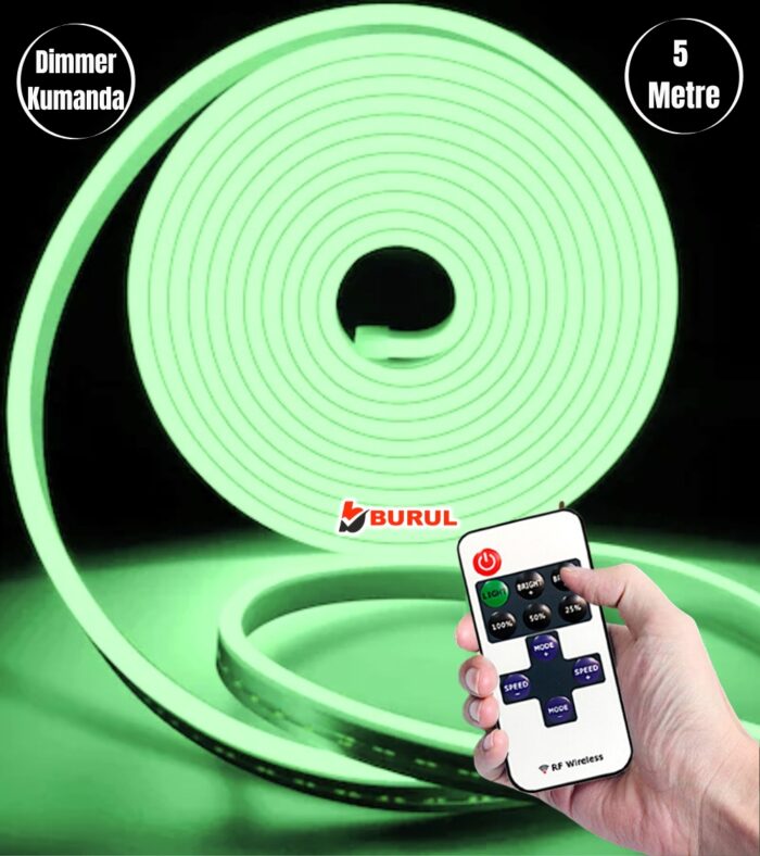 SB-6537 5 Metre Yeşil Işık Esnek Neon Led Şerit Dimmer Kumandalı Dekoratif Aydınlatma Seti