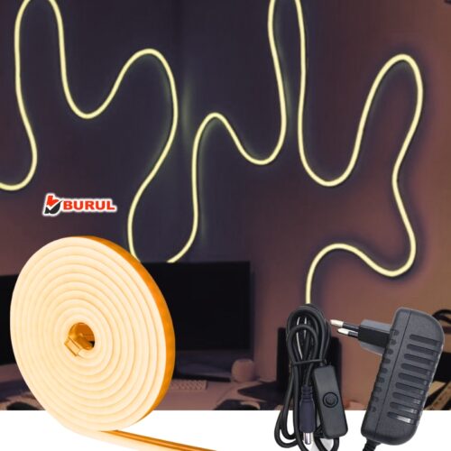SB-6503 2.5 Metre Amber Işık Metre Esnek Neon Led Şerit Işık Butonlu Dekoratif Aydınlatma Seti