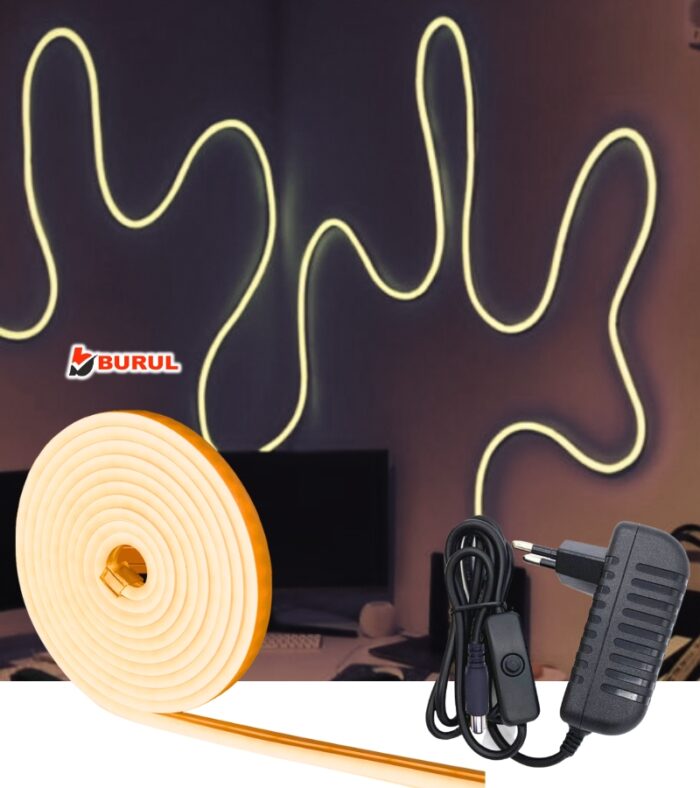 SB-6503 2.5 Metre Amber Işık Metre Esnek Neon Led Şerit Işık Butonlu Dekoratif Aydınlatma Seti