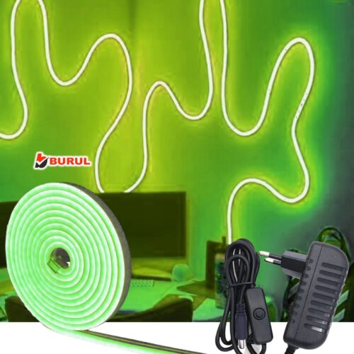 SB-6503 2.5 Metre Yeşil Işık Metre Esnek Neon Led Şerit Işık Butonlu Dekoratif Aydınlatma Seti