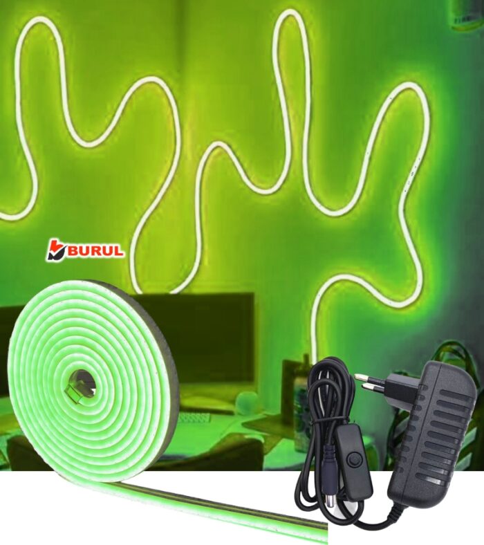 SB-6503 2.5 Metre Yeşil Işık Metre Esnek Neon Led Şerit Işık Butonlu Dekoratif Aydınlatma Seti
