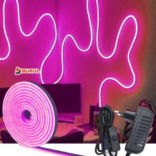 SB-6503 2.5 Metre Pembe Işık Metre Esnek Neon Led Şerit Işık Butonlu Dekoratif Aydınlatma Seti