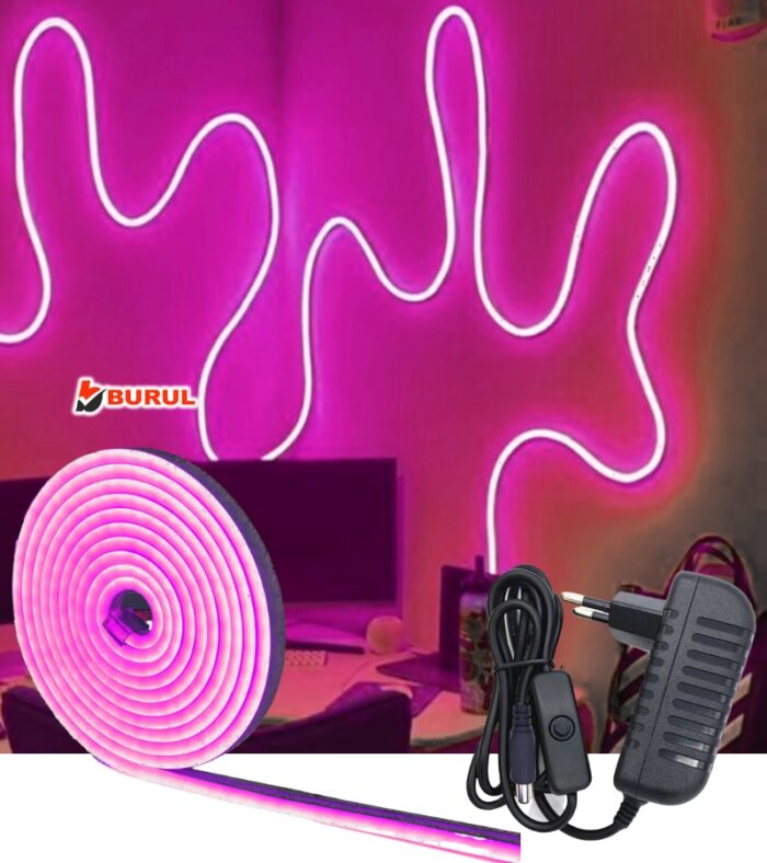 SB-6503 2.5 Metre Pembe Işık Metre Esnek Neon Led Şerit Işık Butonlu Dekoratif Aydınlatma Seti