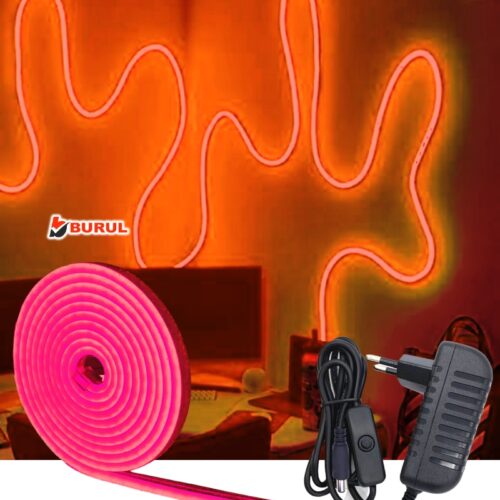 SB-6503 2.5 Metre Kırmızı Işık Metre Esnek Neon Led Şerit Işık Butonlu Dekoratif Aydınlatma Seti