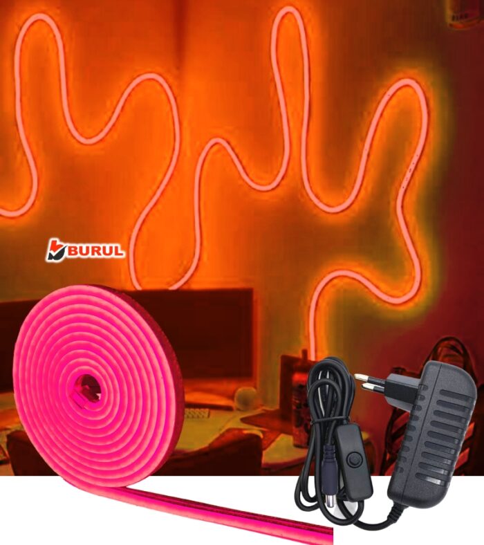 SB-6503 2.5 Metre Kırmızı Işık Metre Esnek Neon Led Şerit Işık Butonlu Dekoratif Aydınlatma Seti