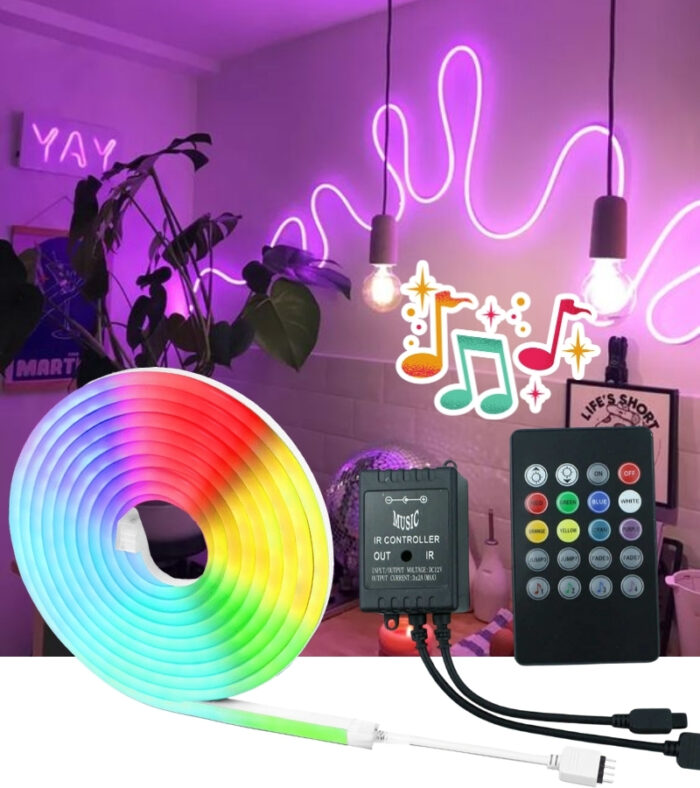 SB-6505 2.5 Metre 8 Renk Sese Duyarlı Renk Değiştiren RGB Neon Led Şerit Işık Seti