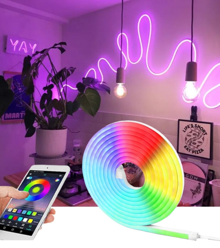 SB-6507 2.5 Metre 256 Renk Bluetooth Kontrol Renk Değiştiren RGB Neon Led Şerit Işık Seti