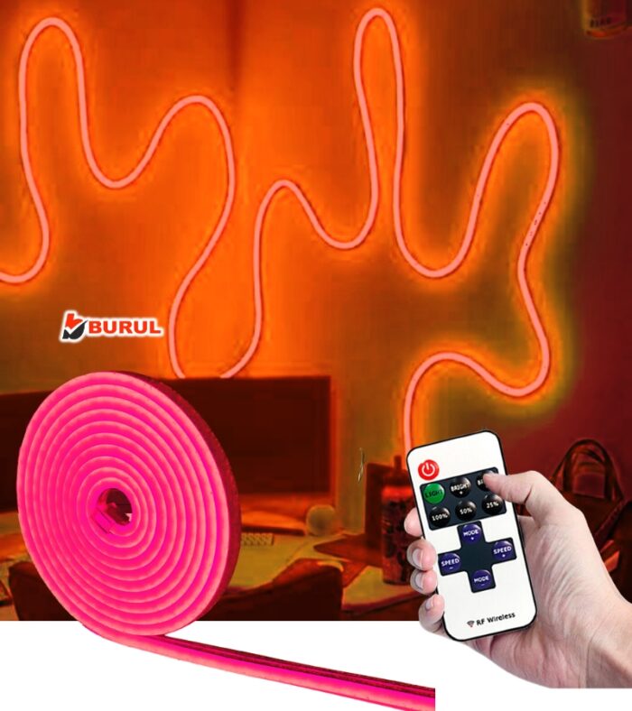 SB-6512 5 Metre Kırmızı Işık Metre Esnek Neon Led Şerit Işık Dimmer Kumandalı Dekoratif Aydınlatma Seti