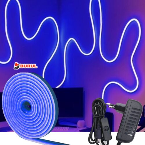 SB-6503 2.5 Metre Mavi Işık Metre Esnek Neon Led Şerit Işık Butonlu Dekoratif Aydınlatma Seti