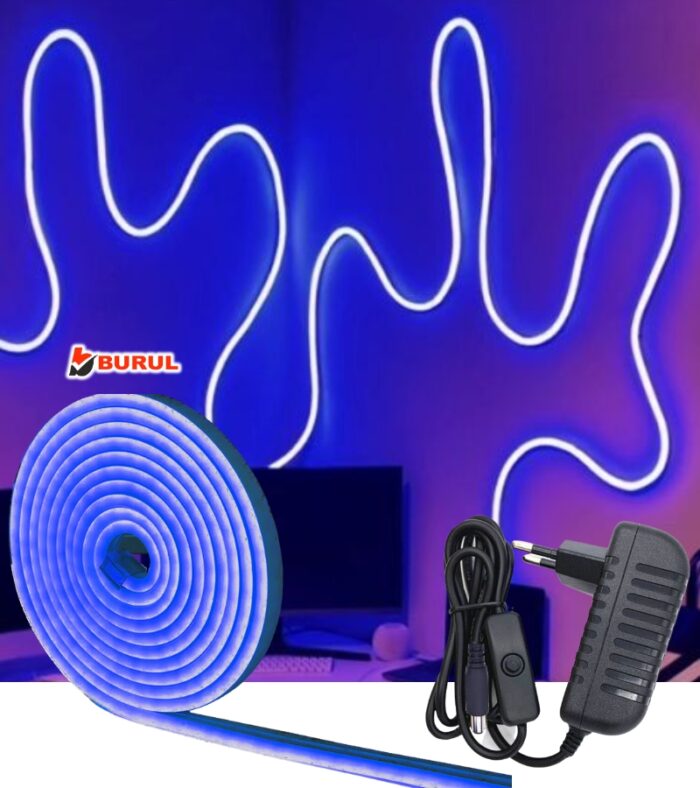 SB-6503 5 Metre Mavi Işık Metre Esnek Neon Led Şerit Işık Butonlu Dekoratif Aydınlatma Seti