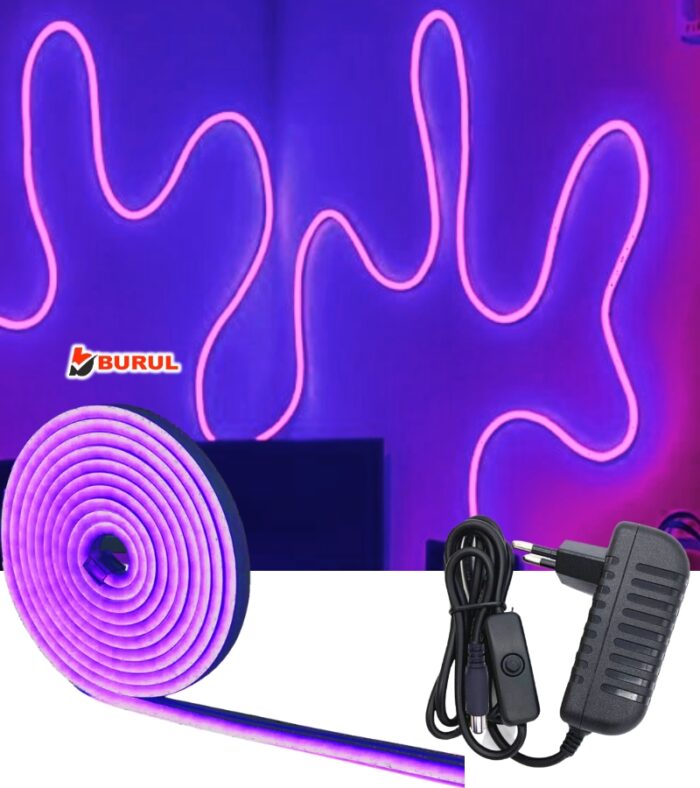 SB-6503 2.5 Metre Mor Işık Metre Esnek Neon Led Şerit Işık Butonlu Dekoratif Aydınlatma Seti