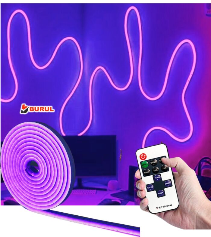 SB-6512 2.5 Metre Mor Işık Metre Esnek Neon Led Şerit Işık Dimmer Kumandalı Dekoratif Aydınlatma Seti