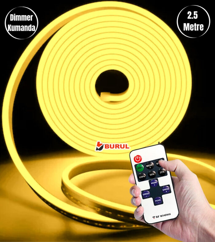 SB-6538 2.5 Metre Sarı Işık Esnek Neon Led Şerit Dimmer Kumandalı Dekoratif Aydınlatma Seti