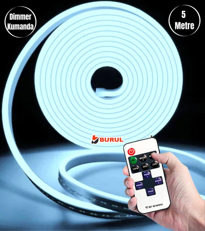 SB-6537 5 Metre Buz Mavisi Işık Esnek Neon Led Şerit Dimmer Kumandalı Dekoratif Aydınlatma Seti