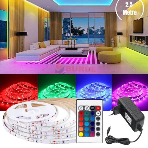 SB-6544 2.5 Metre 16 Renk Kumandalı Renk Değiştiren RGB Şerit Led Işık Seti