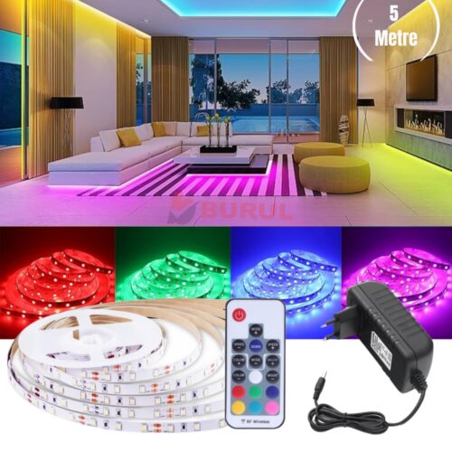 SB-6545 5 Metre 20 Renk RF Kumandalı Renk Değiştiren RGB Şerit Led Işık Seti
