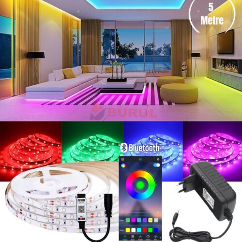 SB-6547 5 Metre 256 Renk Bluetooth APP Kontrol Renk Değiştiren RGB Şerit Led Işık Seti
