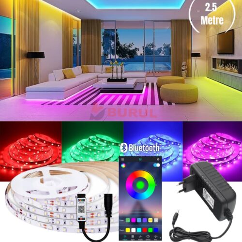 SB-6547 2.5 Metre 256 Renk Bluetooth APP Kontrol Renk Değiştiren RGB Şerit Led Işık Seti